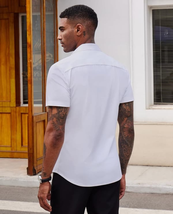Men's Casual Short Sleeve Stretch Dress Shirt - Slim Fit