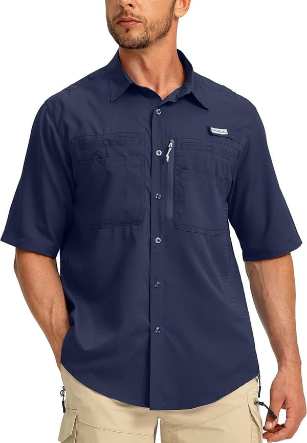 Men's Lightweight Fishing Shirt with Zipper Pockets, UPF 50+
