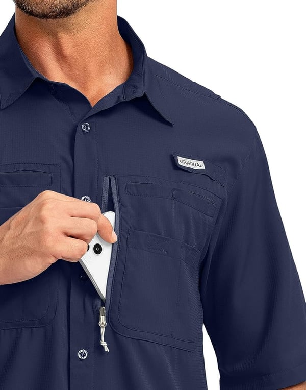 Men's Lightweight Fishing Shirt with Zipper Pockets, UPF 50+