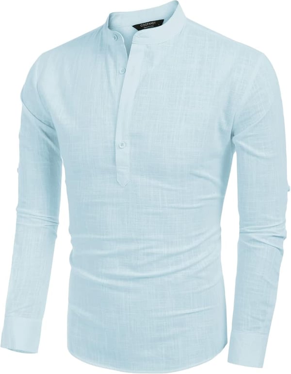 Men's Long Sleeve Cotton Linen Henley T-Shirt
