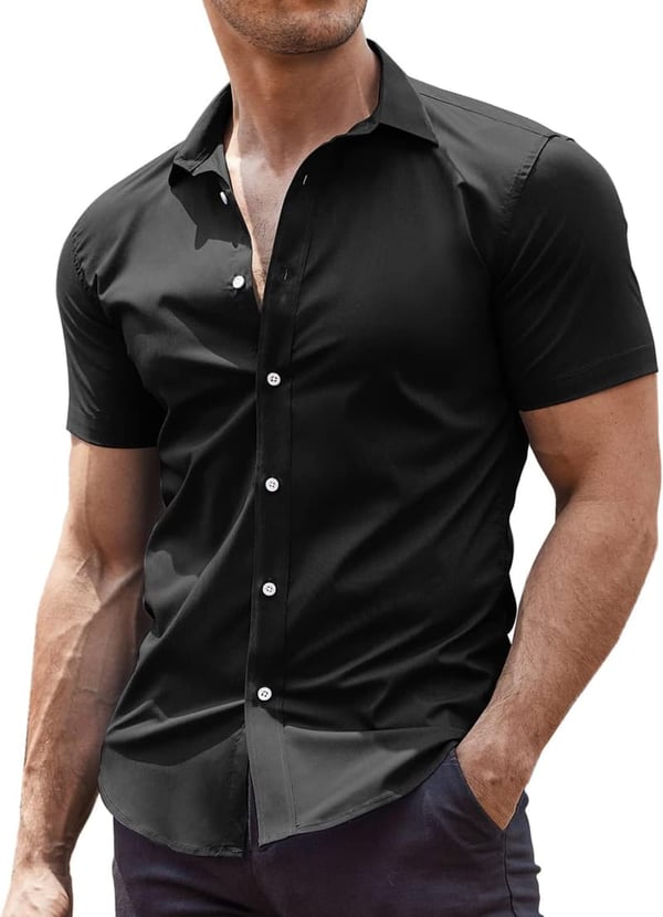 Men's Wrinkle-Free Muscle Fit Short Sleeve Dress Shirt