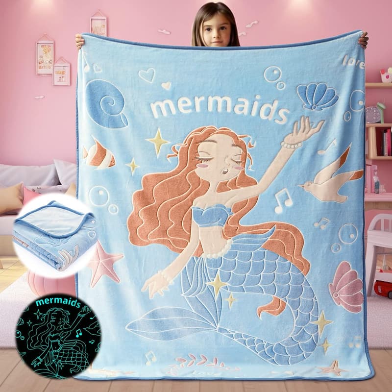 Glow in The Dark Mermaid Blanket for Kids, Soft Throw Gift