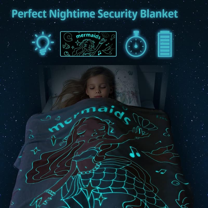 Glow in The Dark Mermaid Blanket for Kids, Soft Throw Gift
