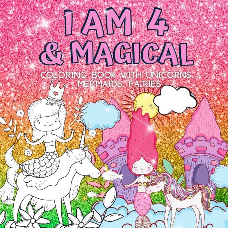 4th Birthday Coloring Book: Unicorns, Mermaids & Fairies