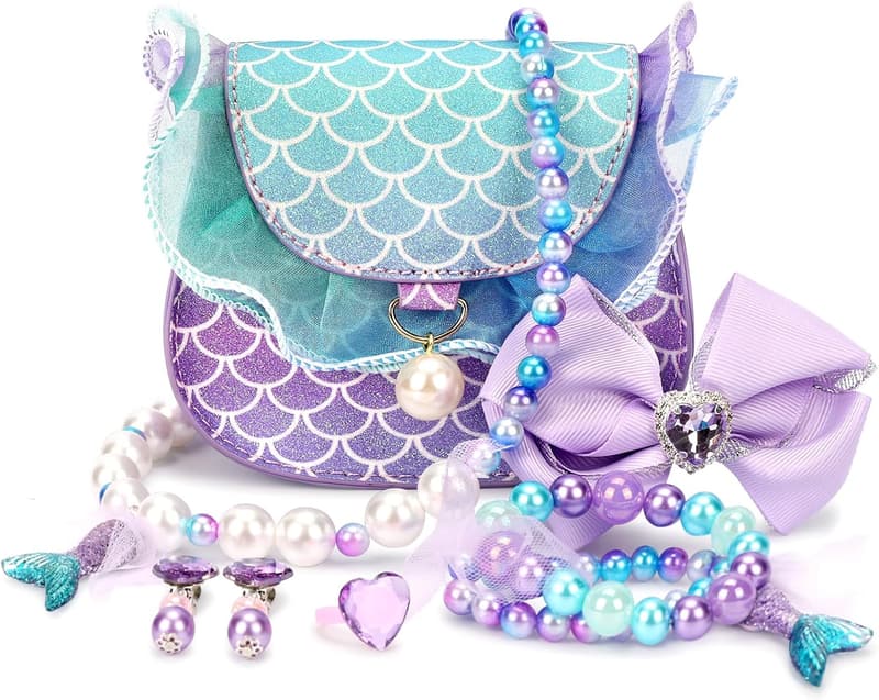 Girls' Mermaid Dress-Up Purse & Jewelry Set for Ages 3-8