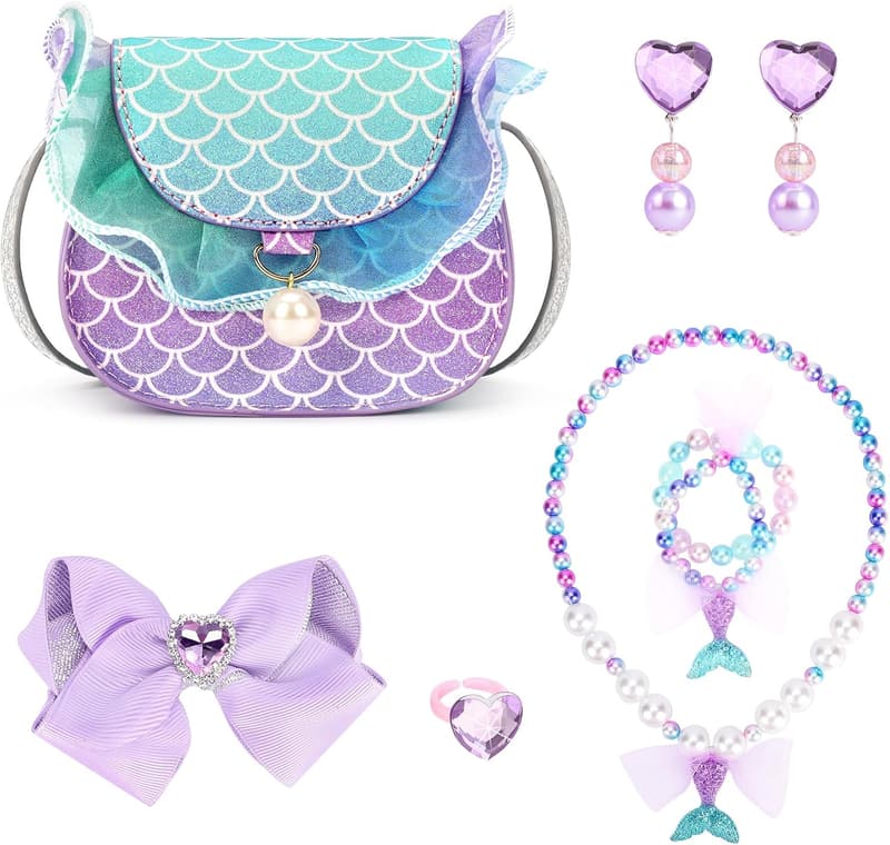 Girls' Mermaid Dress-Up Purse & Jewelry Set for Ages 3-8