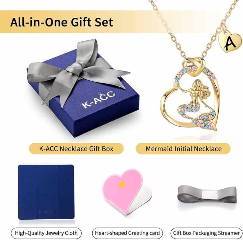 Girls' Mermaid Initial Heart Necklace - 14K Gold-Plated