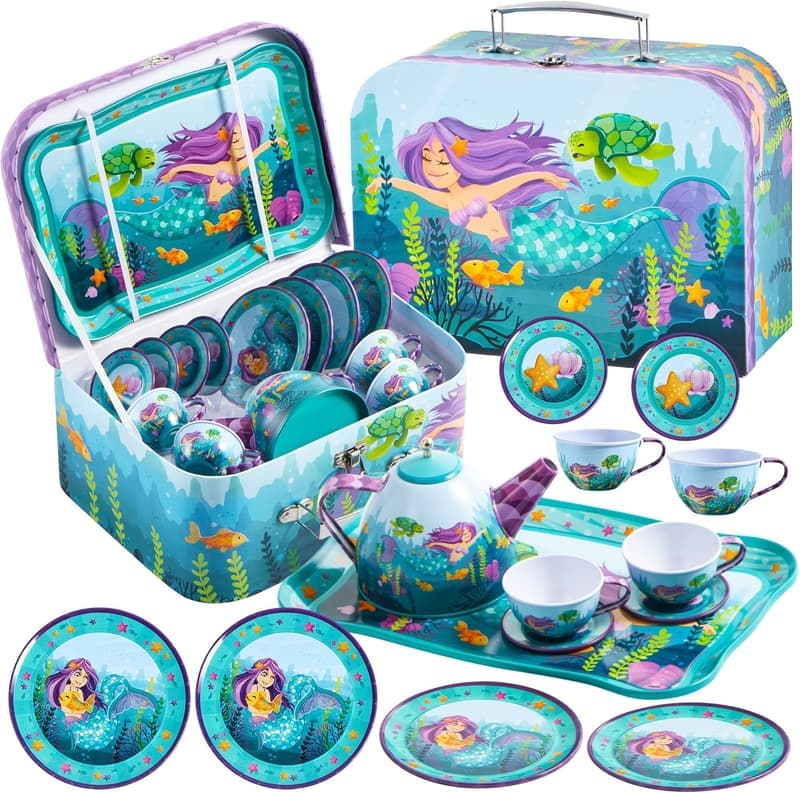 Mermaid Tea Party Set for Toddlers - Tin Teapot & 杯子
