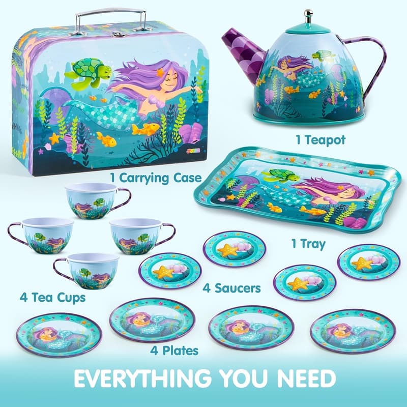 Mermaid Tea Party Set for Toddlers - Tin Teapot & 杯子