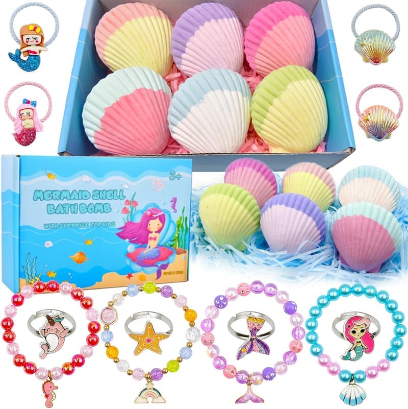 Mermaid Bath Bombs for Kids – 6 Pcs Fizzy Gift Set