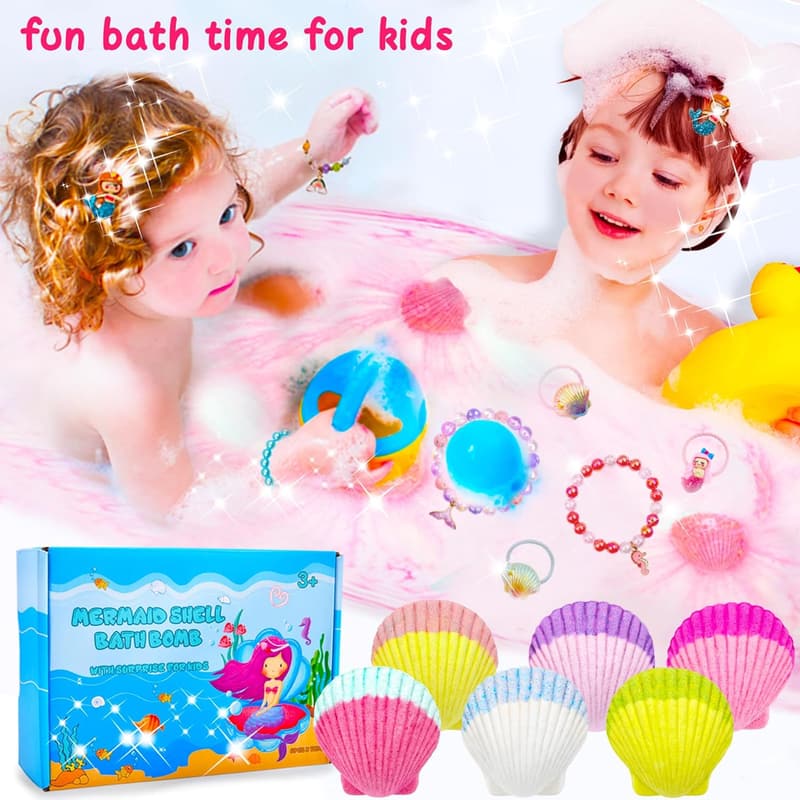Mermaid Bath Bombs for Kids – 6 Pcs Fizzy Gift Set
