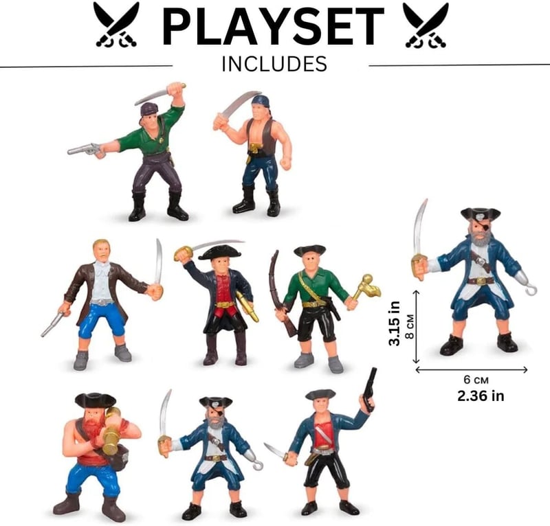 Pirate Action Figures Playset - 8 Pieces with Accessories