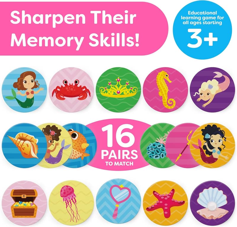 Mermaid Memory Game for Girls Ages 4-6 - 生日禮物
