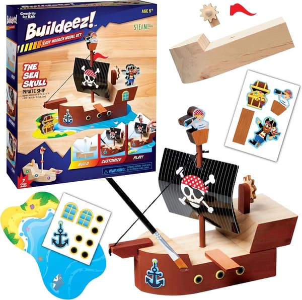 Pirate Ship Wooden Model Kit - DIY STEM Toy for Kids Ages 5-8