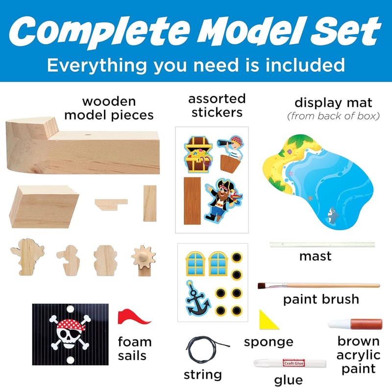 Pirate Ship Wooden Model Kit - DIY STEM Toy for Kids Ages 5-8