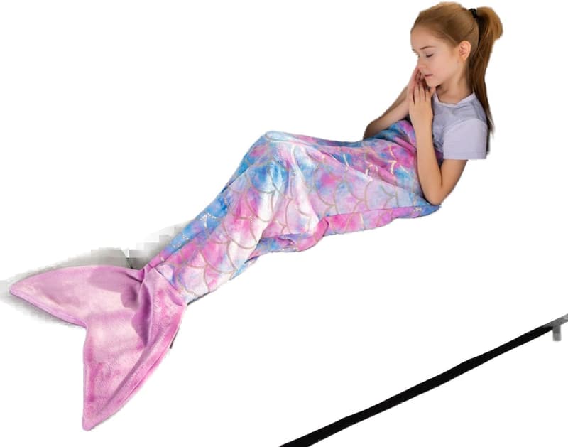 Rainbow Mermaid Tail Blanket for Toddlers - Cozy Flannel Gift