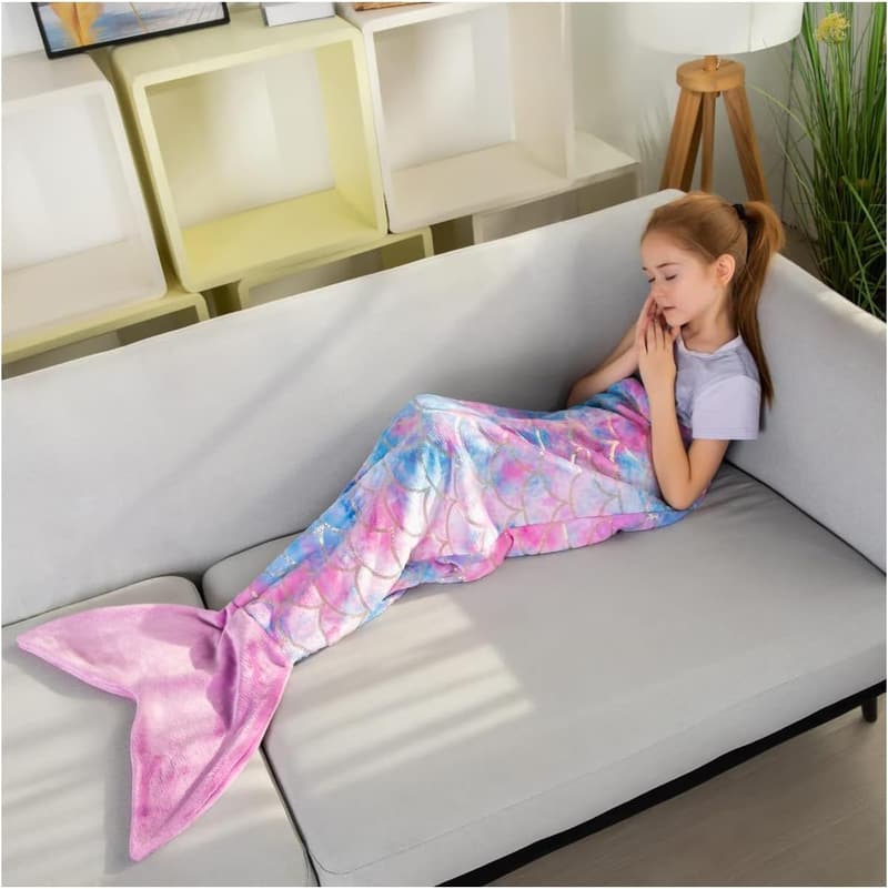 Rainbow Mermaid Tail Blanket for Toddlers - Cozy Flannel Gift