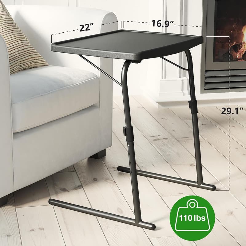 Adjustable Folding TV Tray Table - Large Black Couch Laptop Table
