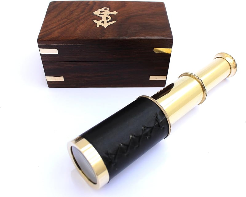 Vintage Nautical Brass Pirate Telescope in Wooden Box