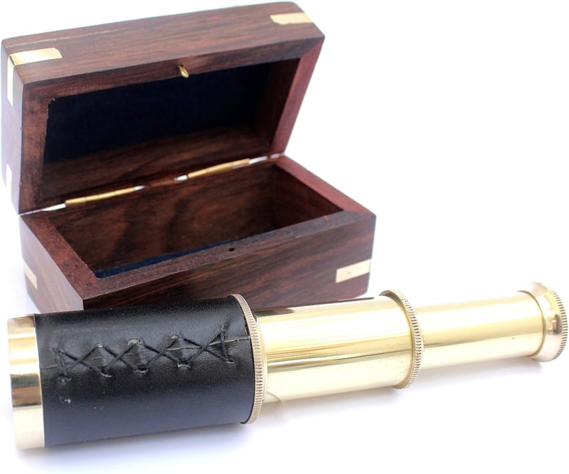 Vintage Nautical Brass Pirate Telescope in Wooden Box