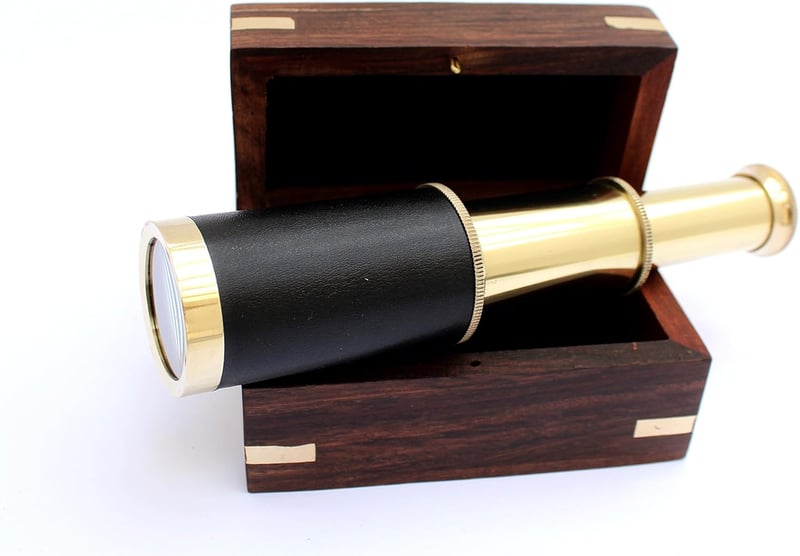 Vintage Nautical Brass Pirate Telescope in Wooden Box
