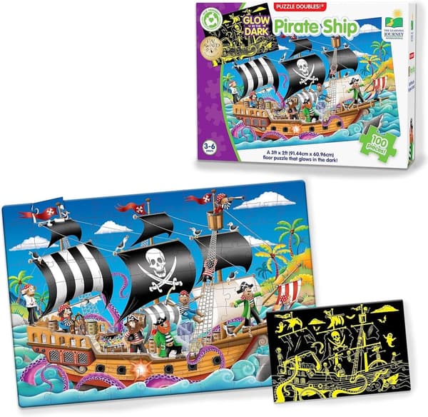 Glow-in-the-Dark Pirate Ship Puzzle for Kids - 100 Pieces