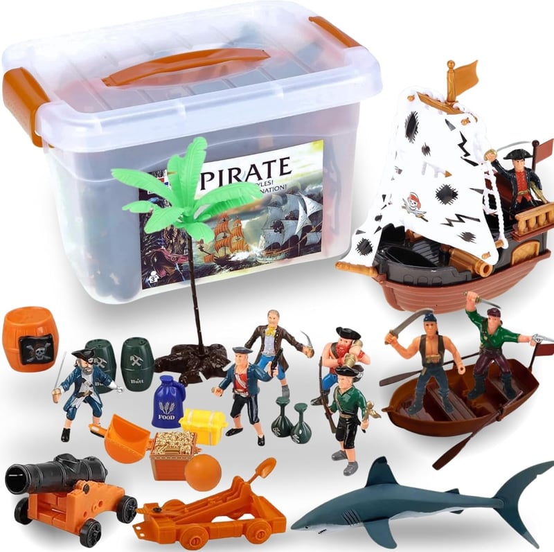 Pirate Action Figures Playset with Ship and Treasure Chest