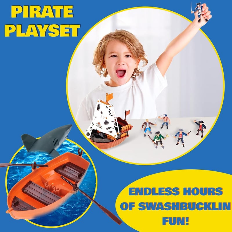 Pirate Action Figures Playset with Ship and Treasure Chest