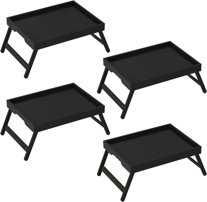 Bamboo Breakfast Bed Tray Table Set with Folding Legs (4 Pack)