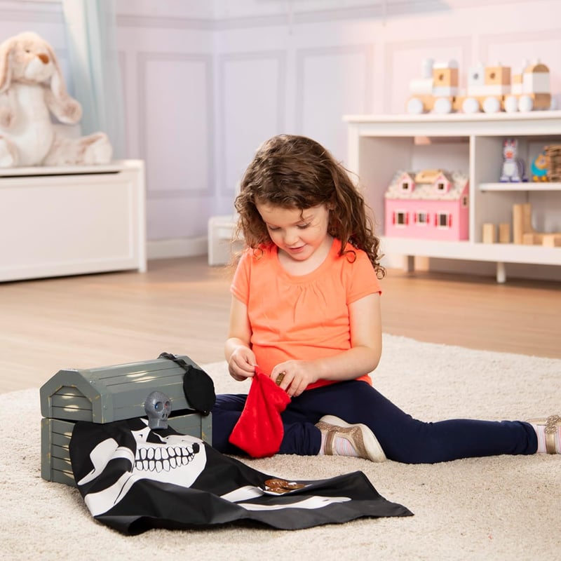 Wooden Pirate Chest Pretend Play Set for Kids