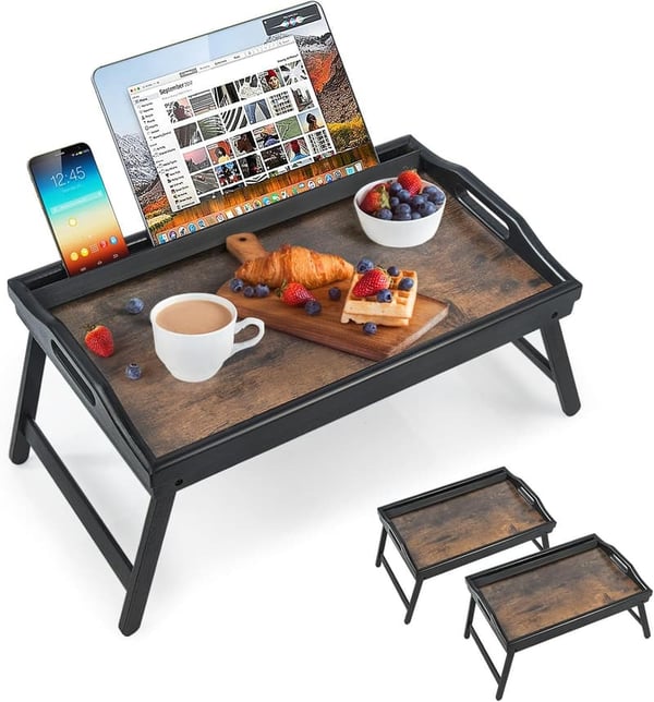 Bamboo Bed Tray Tables with Handles, 2 Pack