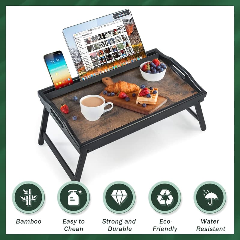 Bamboo Bed Tray Tables with Handles, 2 Pack