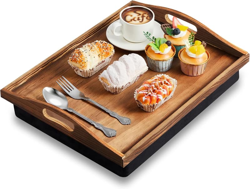 Bamboo Lap Tray with Pillow and Handles for Adults - Housewarming Gift