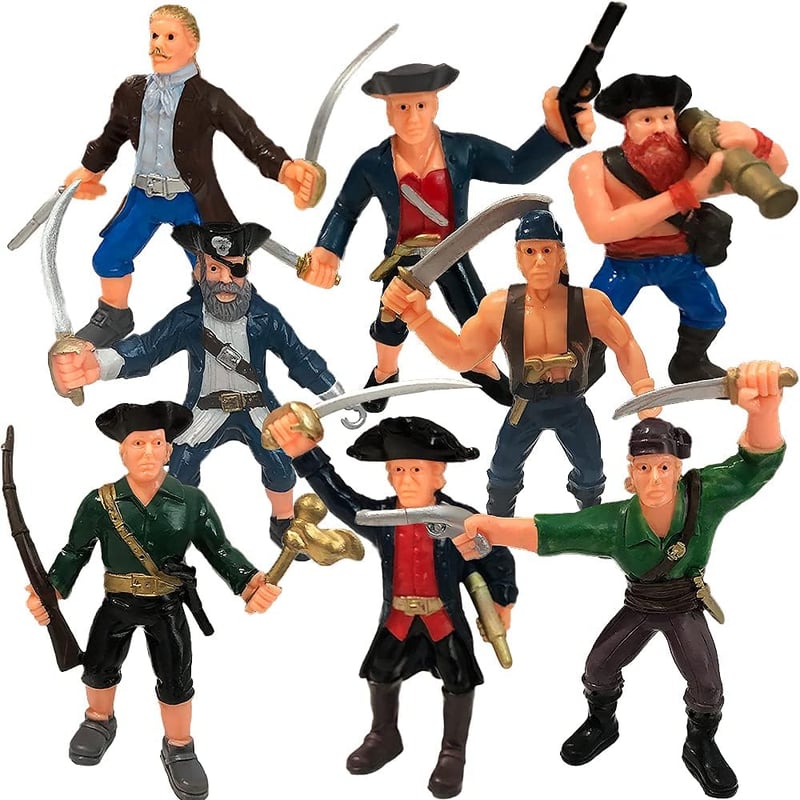 Pirate Action Figures Playset - 8 Poses for Kids Ages 3-7