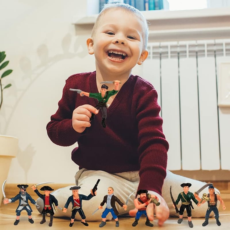 Pirate Action Figures Playset - 8 Poses for Kids Ages 3-7