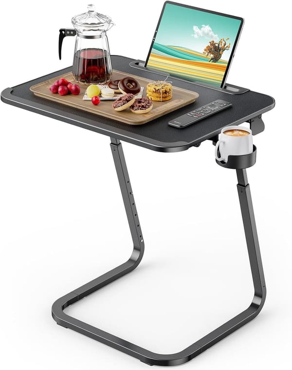 Heavy-Duty Adjustable TV Tray Table with Cup Holder