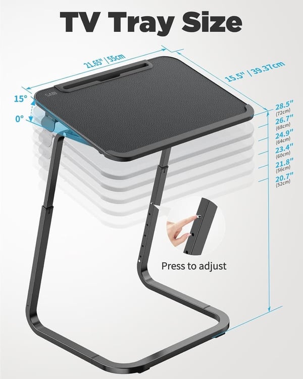 Heavy-Duty Adjustable TV Tray Table with Cup Holder
