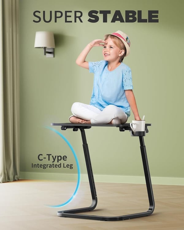 Heavy-Duty Adjustable TV Tray Table with Cup Holder