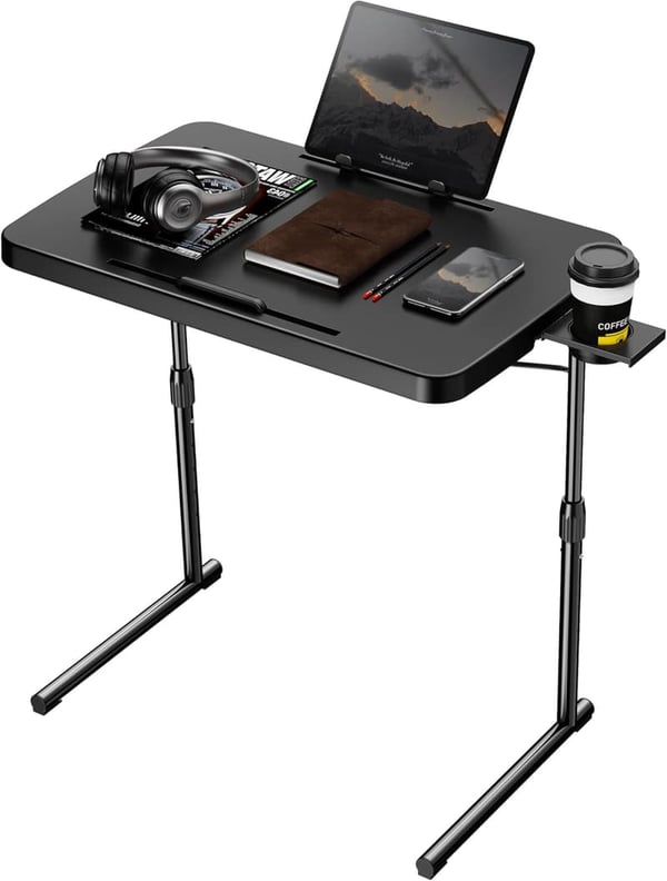 Adjustable Folding TV Tray Table with Cup Holder & Book Stand