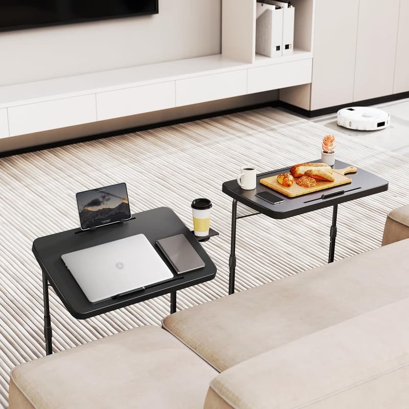 Adjustable Folding TV Tray Table with Cup Holder & Book Stand