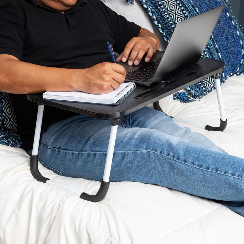 Portable Black Lap Desk with Folding Legs and MDF Surface