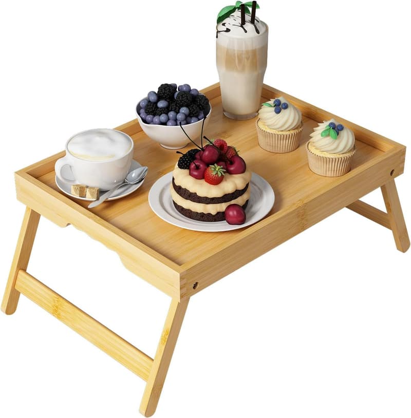 Bamboo Breakfast Bed Tray Table with Folding Legs