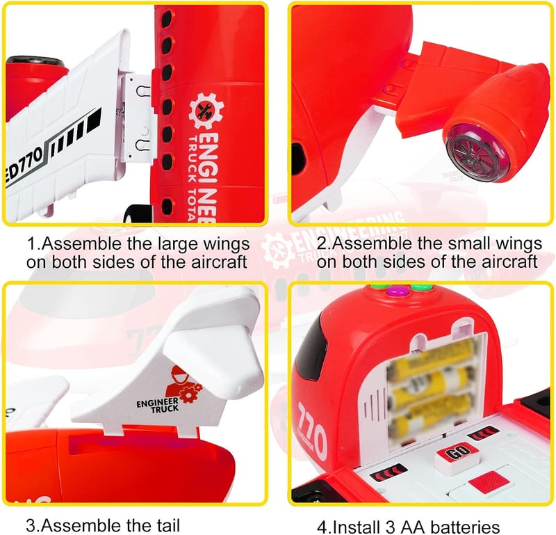Red Airplane Toy Set with Fire Truck & Ambulance for Ages 3-6