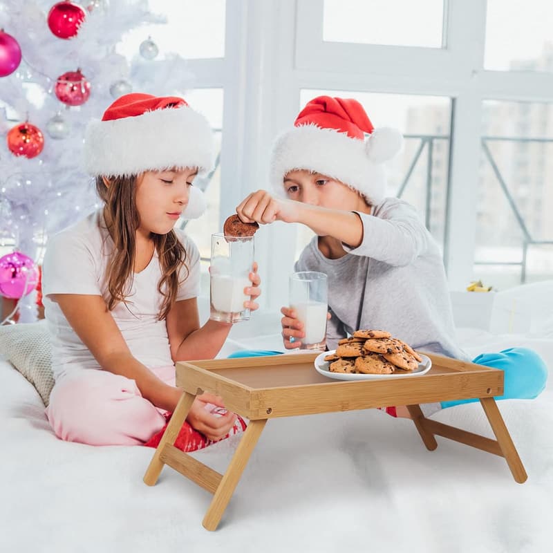 Bamboo Breakfast Bed Tray Table - Folding Legs, 2 Pack