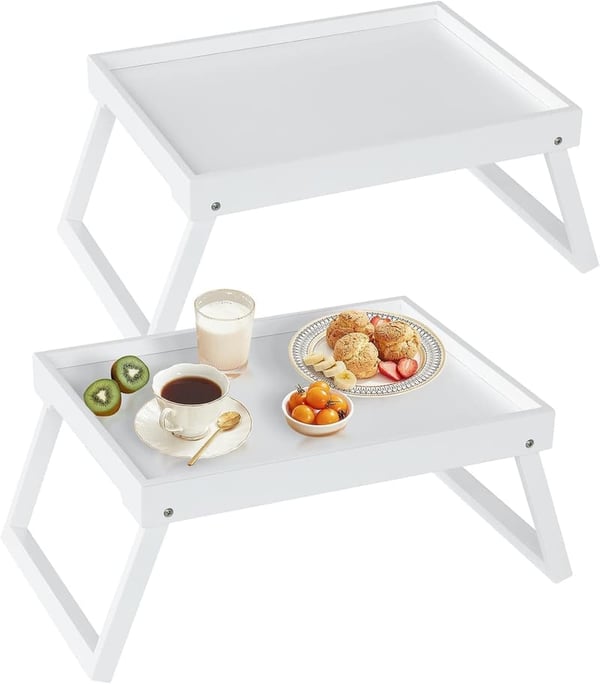 Bamboo Breakfast Bed Tray Table with Folding Legs - 2 Pack