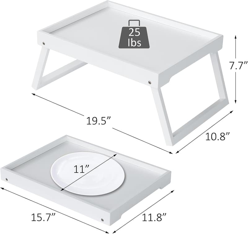 Bamboo Breakfast Bed Tray Table with Folding Legs - 2 Pack
