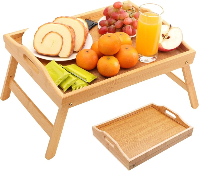 Portable Bamboo Bed Tray with Folding Legs for Eating & Working