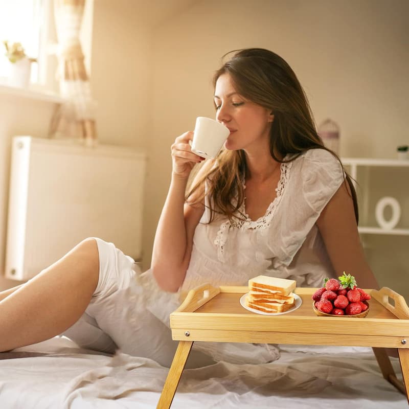 Portable Bamboo Bed Tray with Folding Legs for Eating & Working