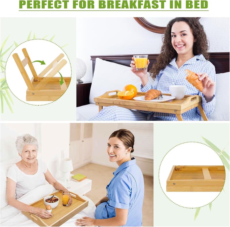 Portable Bamboo Bed Tray with Folding Legs for Eating & Working