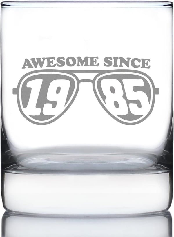 40th Birthday Whiskey Rocks Glass - Awesome Since 1985 - 10.25 oz